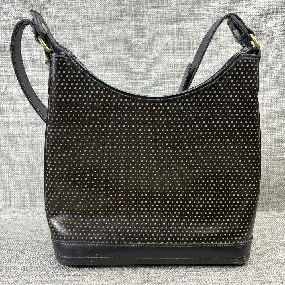 Dooney & Bourke Vintage Black Perforated Leather Shoulder Bag Made in USA Hobo